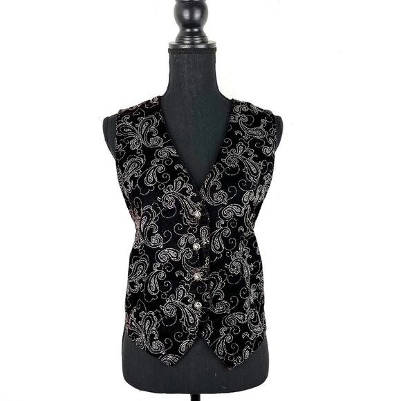 Vintage Women’s Vest Velvet Paisley Waistcoat Metallic Sparkle Button LP - Picture 2 of 9